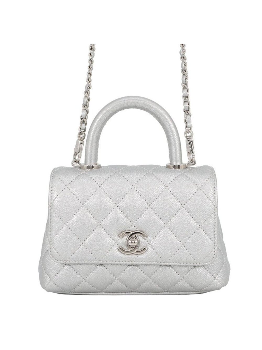 Chanel Handbag CC Logo Quilted Coco Handle Xxs Caviar Leather 2-Way